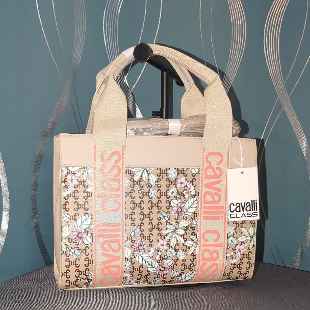Cavalli Class Beige Floral Tote